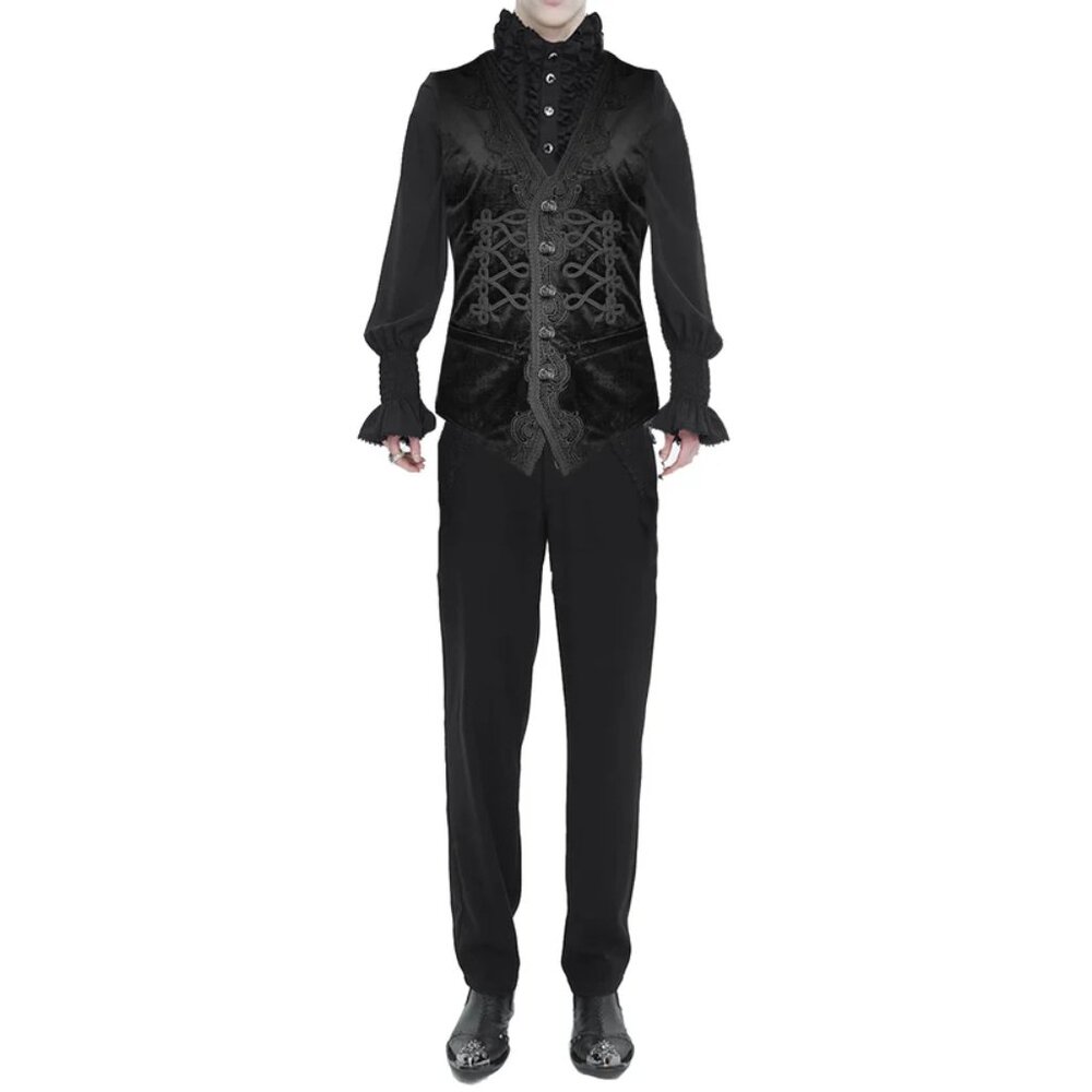 Men Herringbone Wool Blend Tweed Vest Premium Black Waistcoat Suit Vest V Neck - Picture 4 of 6